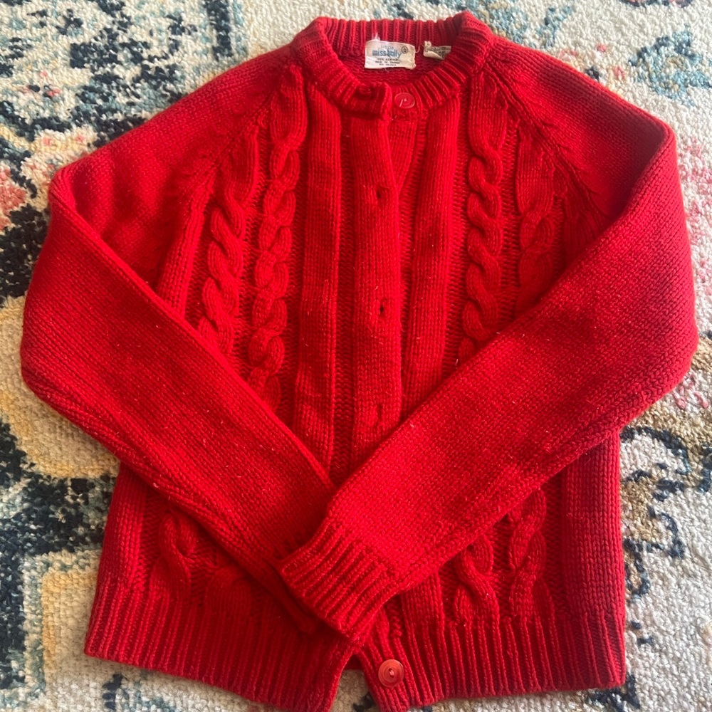 Little Miss Holly Cable Knit Sweater Vintage Red